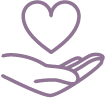 Icon of a hand with a heart floating above it in a dusty purple color